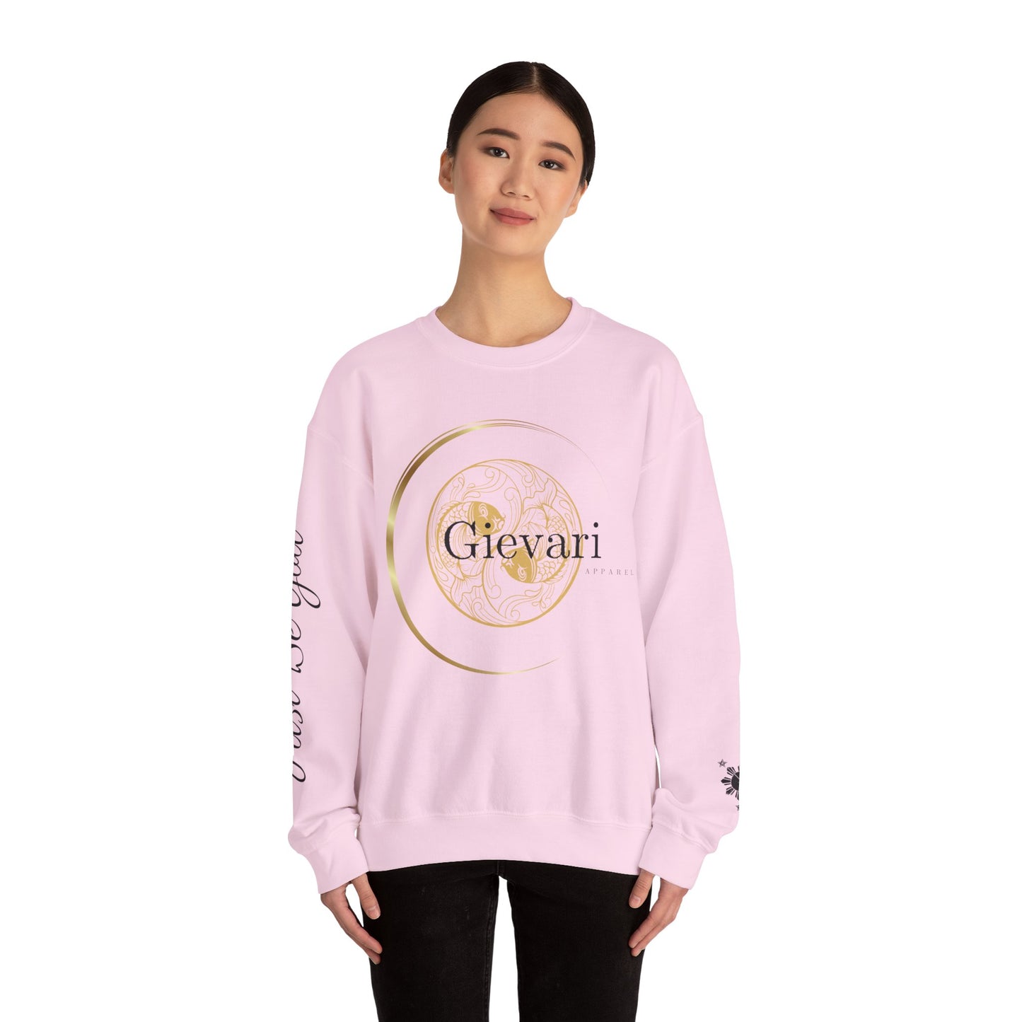 Gievari Crewneck - Gold/Black | "Just Be You" Sleeve Print, Filipino Sun, 50/50 Cotton-Poly Blend
