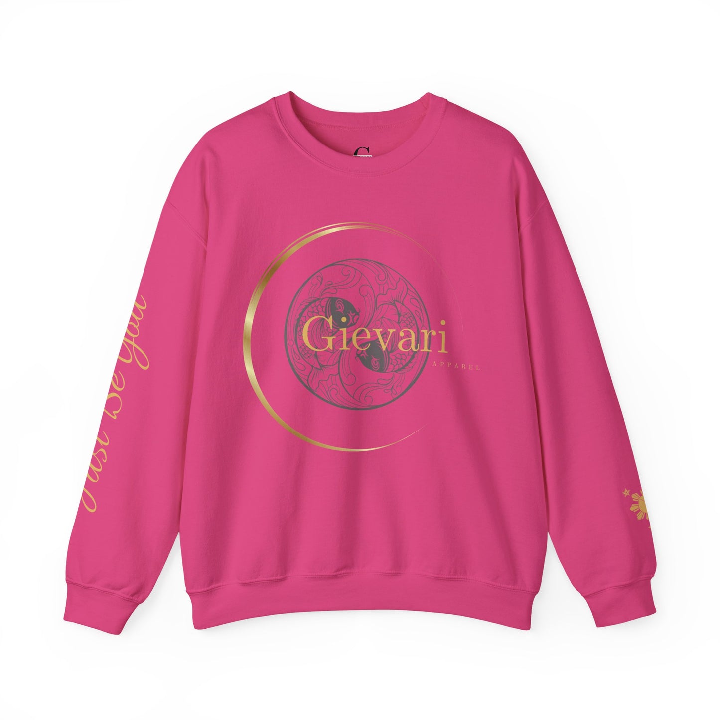 Gievari Crewneck - Gray/Gold | "Just Be You" Sleeve Print, Filipino Sun, 50/50 Cotton-Poly Blend
