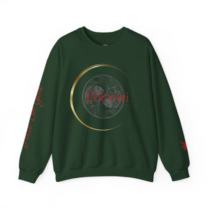 Gievari Crewneck - Gray/Red | "Just Be You" Sleeve Print, Filipino Sun, 50/50 Cotton-Poly Blend