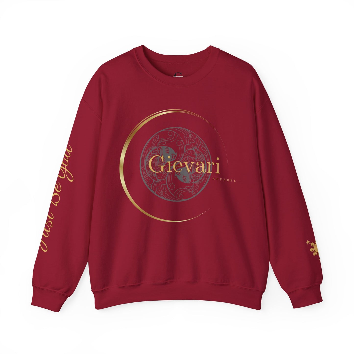 Gievari Crewneck - Gray/Gold | "Just Be You" Sleeve Print, Filipino Sun, 50/50 Cotton-Poly Blend