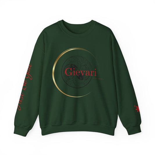 Gievari Crewneck - Black/Red | "Just Be You" Sleeve Print, Filipino Sun, 50/50 Cotton-Poly Blend
