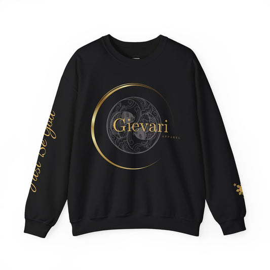 Gievari Crewneck - Gray/Gold | "Just Be You" Sleeve Print, Filipino Sun, 50/50 Cotton-Poly Blend