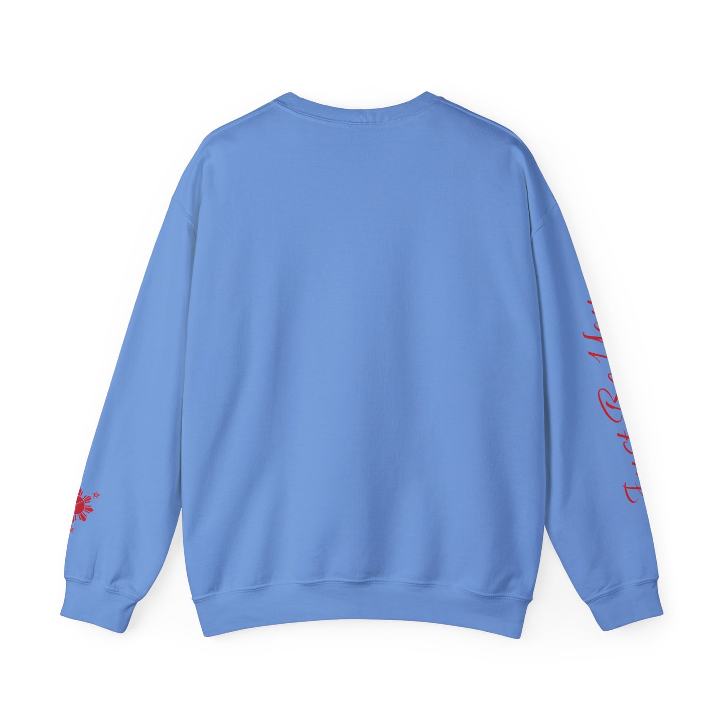 Gievari Crewneck - White/Red | "Just Be You" Sleeve Print, Filipino Sun, 50/50 Cotton-Poly Blend