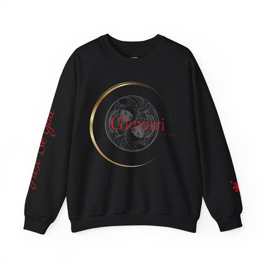 Gievari Crewneck - Gray/Red | "Just Be You" Sleeve Print, Filipino Sun, 50/50 Cotton-Poly Blend