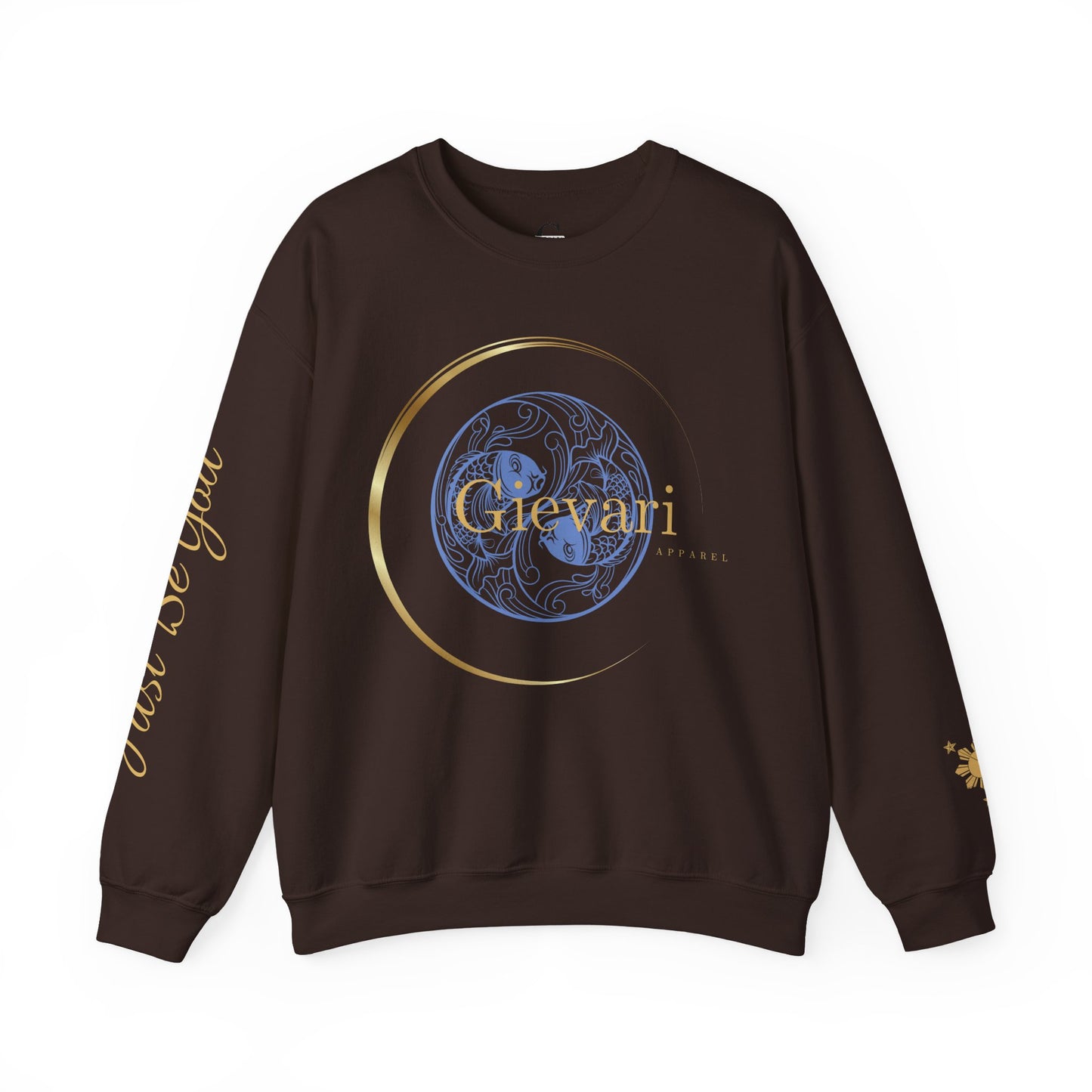 Gievari Crewneck - Light Blue/Gold | "Just Be You" Sleeve Print, Filipino Sun, 50/50 Cotton-Poly Blend