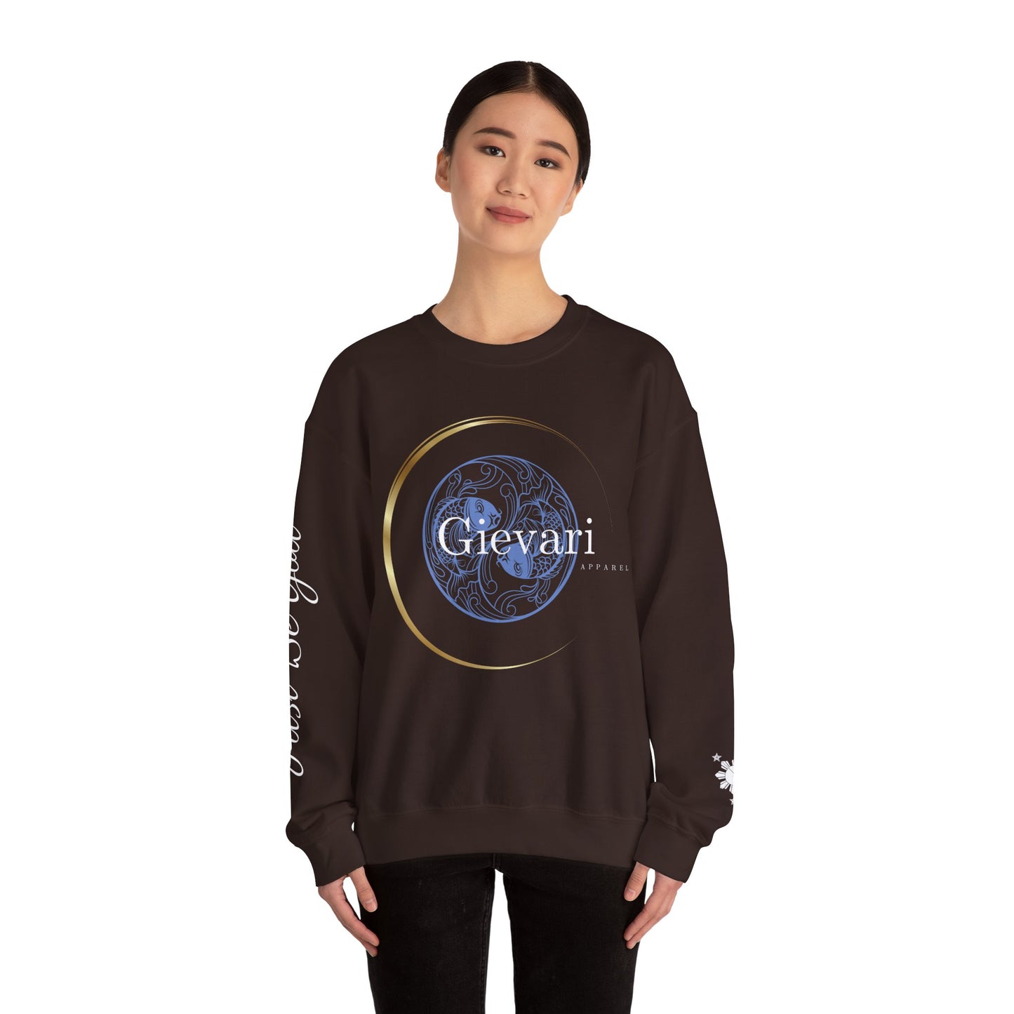 Gievari Crewneck - Light Blue/White | "Just Be You" Sleeve Print, Filipino Sun, 50/50 Cotton-Poly Blend