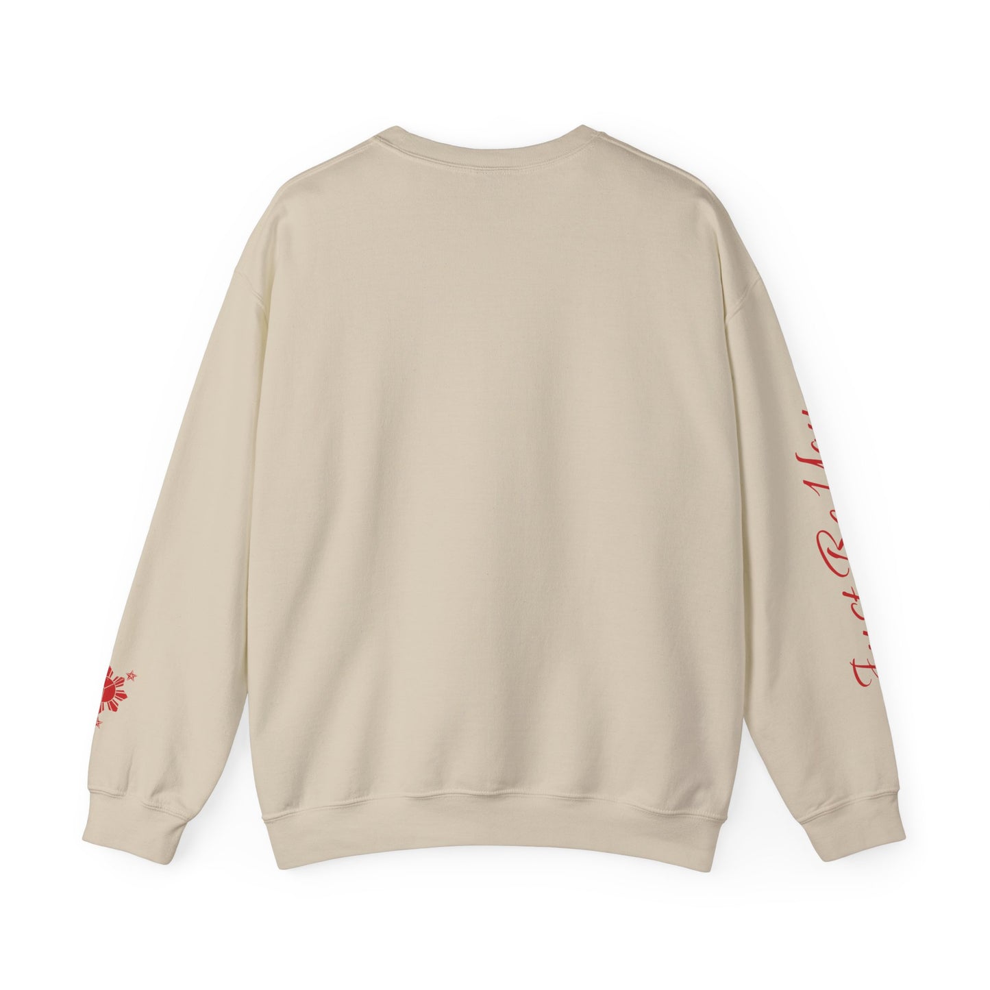 Gievari Crewneck - White/Red | "Just Be You" Sleeve Print, Filipino Sun, 50/50 Cotton-Poly Blend