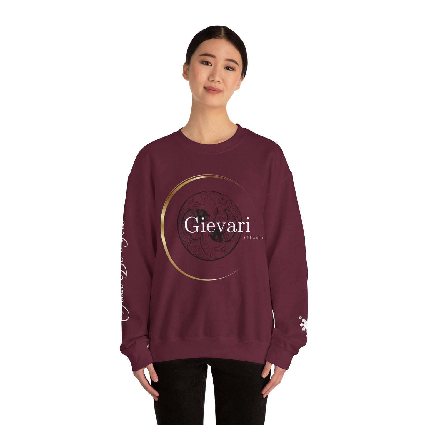 Gievari Crewneck - Black/White | "Just Be You" Sleeve Print, Filipino Sun, 50/50 Cotton-Poly Blend