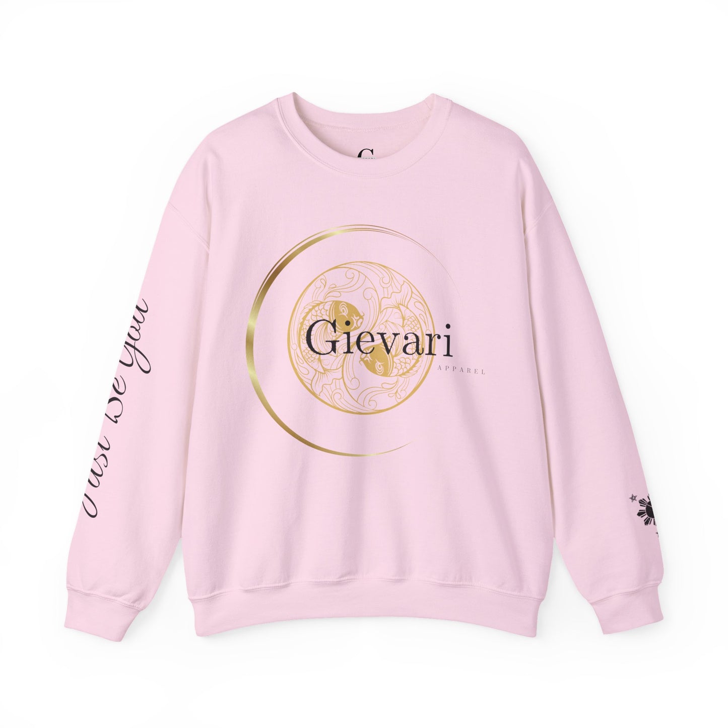 Gievari Crewneck - Gold/Black | "Just Be You" Sleeve Print, Filipino Sun, 50/50 Cotton-Poly Blend