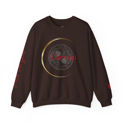 Gievari Crewneck - Gray/Red | "Just Be You" Sleeve Print, Filipino Sun, 50/50 Cotton-Poly Blend