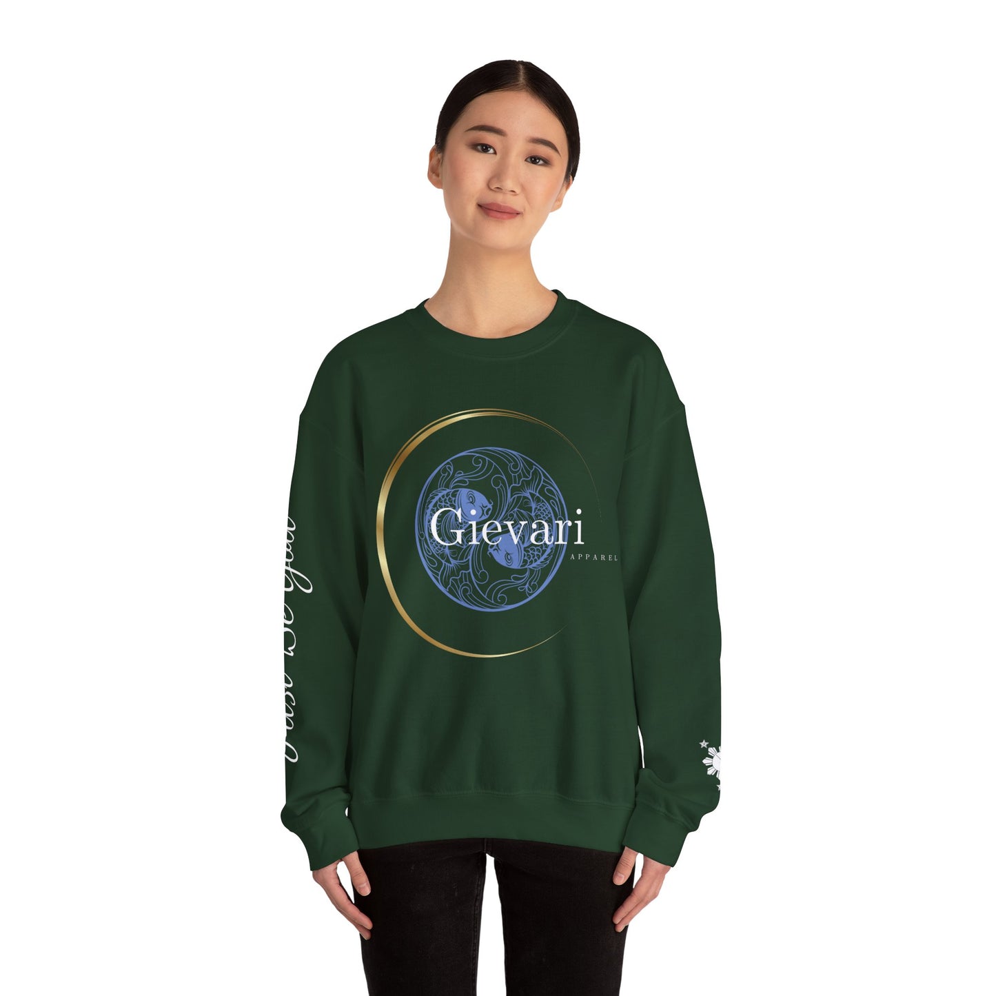 Gievari Crewneck - Light Blue/White | "Just Be You" Sleeve Print, Filipino Sun, 50/50 Cotton-Poly Blend