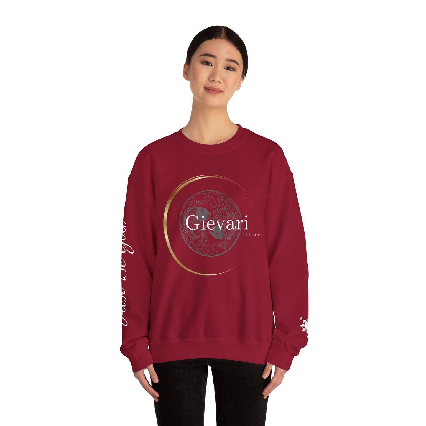 Gievari Crewneck - Gray/White | "Just Be You" Sleeve Print, Filipino Sun, 50/50 Cotton-Poly Blend