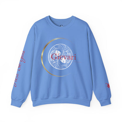 Gievari Crewneck - White/Red | "Just Be You" Sleeve Print, Filipino Sun, 50/50 Cotton-Poly Blend