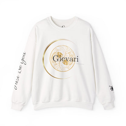 Gievari Crewneck - Gold/Black | "Just Be You" Sleeve Print, Filipino Sun, 50/50 Cotton-Poly Blend