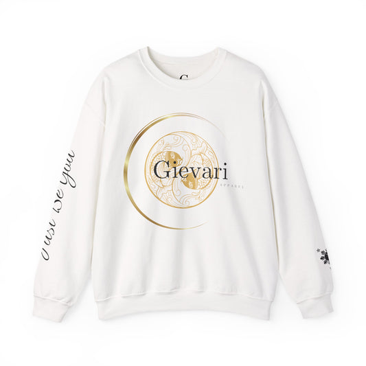 Gievari Crewneck - Gold/Black | "Just Be You" Sleeve Print, Filipino Sun, 50/50 Cotton-Poly Blend