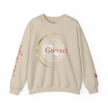 Gievari Crewneck - White/Red | "Just Be You" Sleeve Print, Filipino Sun, 50/50 Cotton-Poly Blend