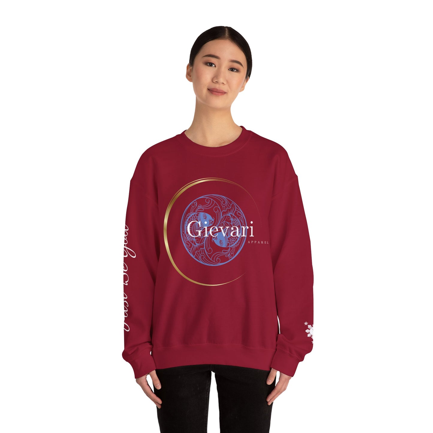 Gievari Crewneck - Light Blue/White | "Just Be You" Sleeve Print, Filipino Sun, 50/50 Cotton-Poly Blend