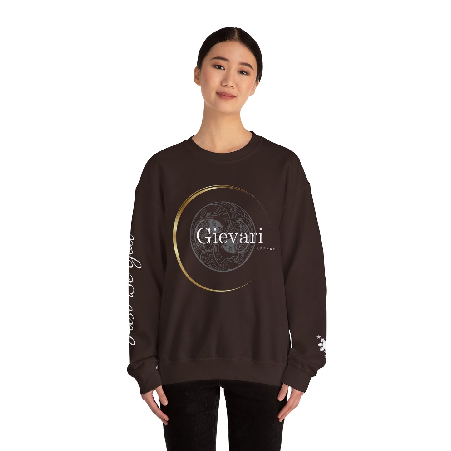 Gievari Crewneck - Gray/White | "Just Be You" Sleeve Print, Filipino Sun, 50/50 Cotton-Poly Blend