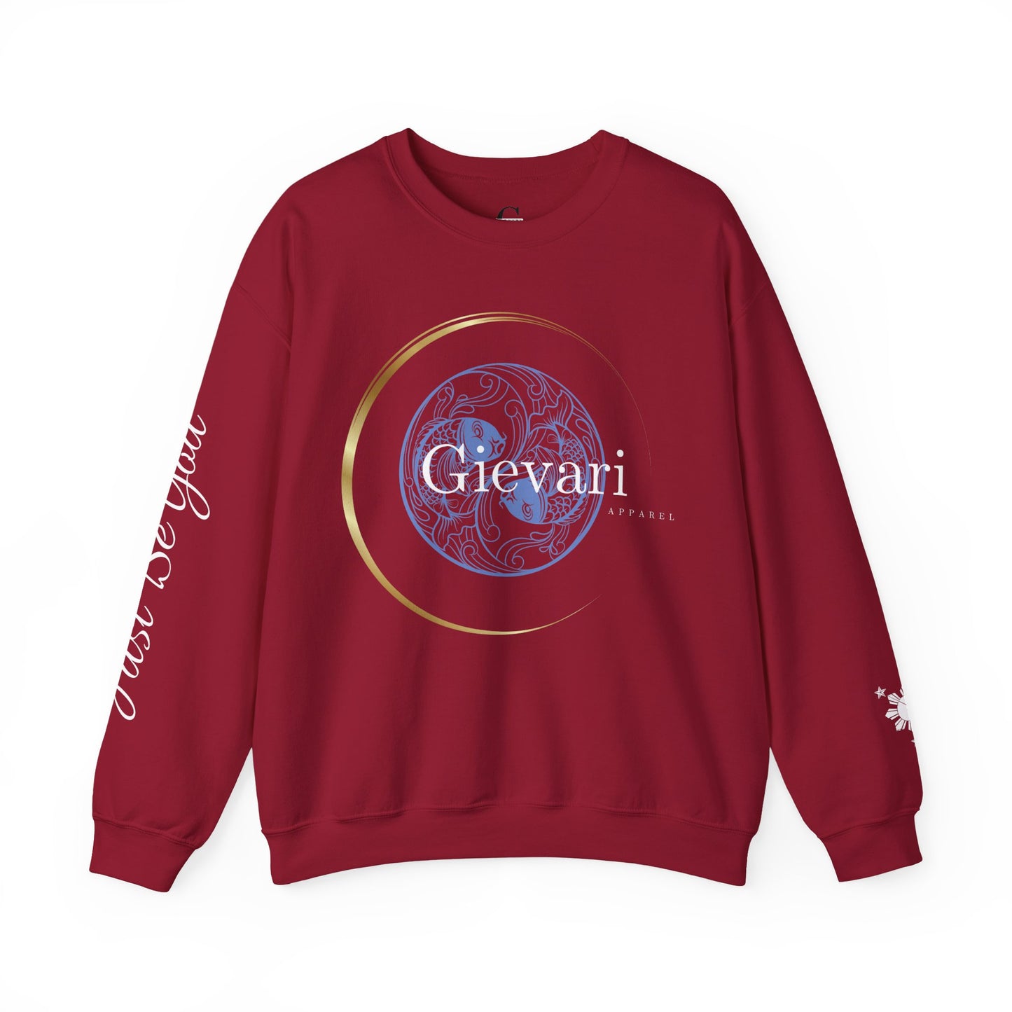 Gievari Crewneck - Light Blue/White | "Just Be You" Sleeve Print, Filipino Sun, 50/50 Cotton-Poly Blend