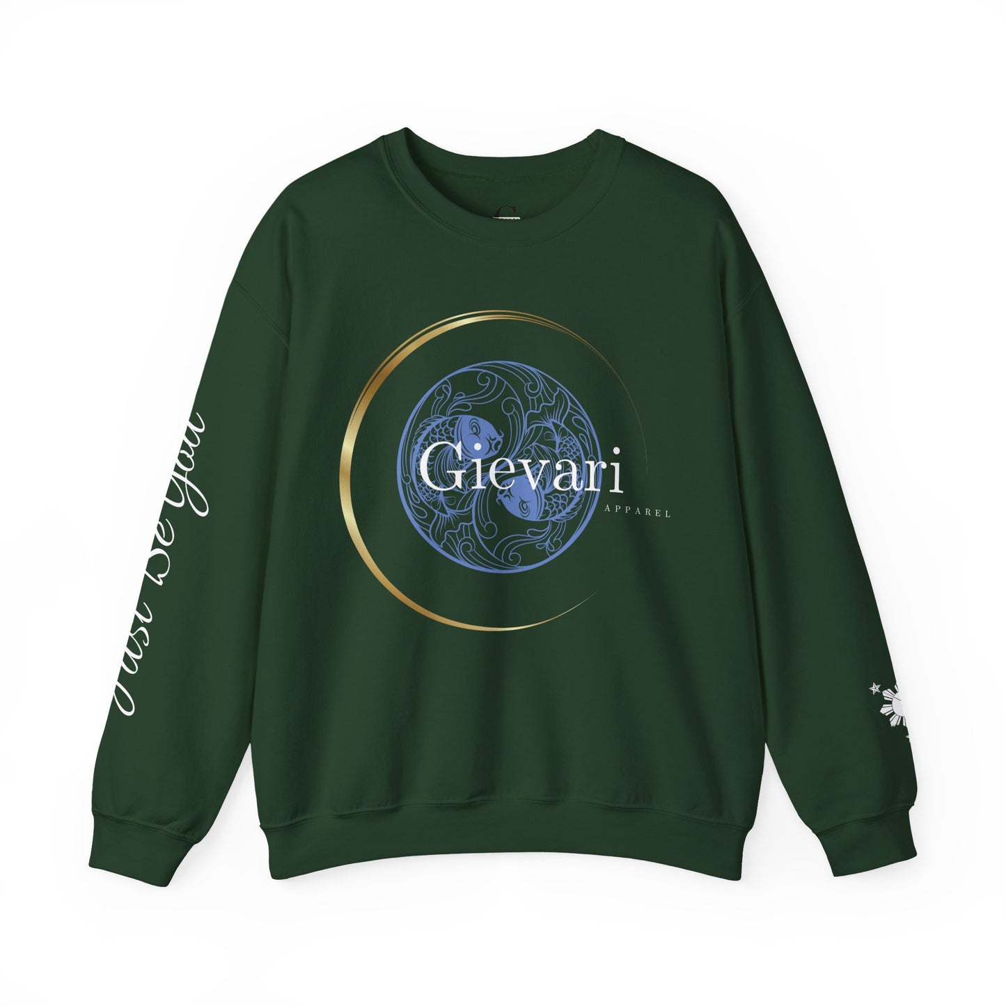 Gievari Crewneck - Light Blue/White | "Just Be You" Sleeve Print, Filipino Sun, 50/50 Cotton-Poly Blend
