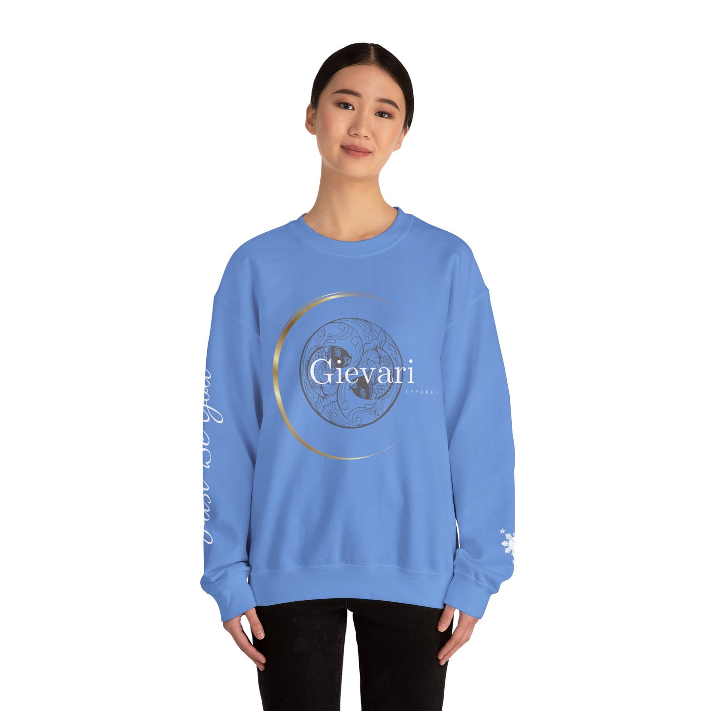 Gievari Crewneck - Gray/White | "Just Be You" Sleeve Print, Filipino Sun, 50/50 Cotton-Poly Blend