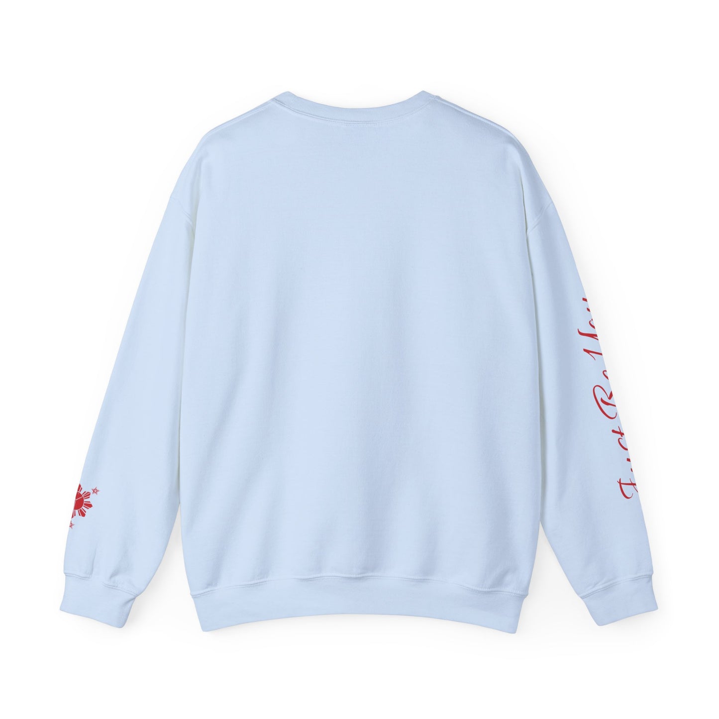 Gievari Crewneck - White/Red | "Just Be You" Sleeve Print, Filipino Sun, 50/50 Cotton-Poly Blend